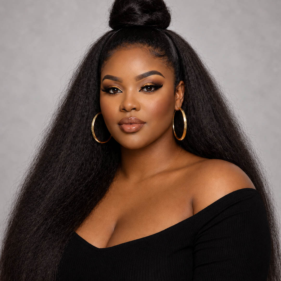 Blowout Straight Flip Over Half Wig, 100% human hair with smooth blowout texture and natural body