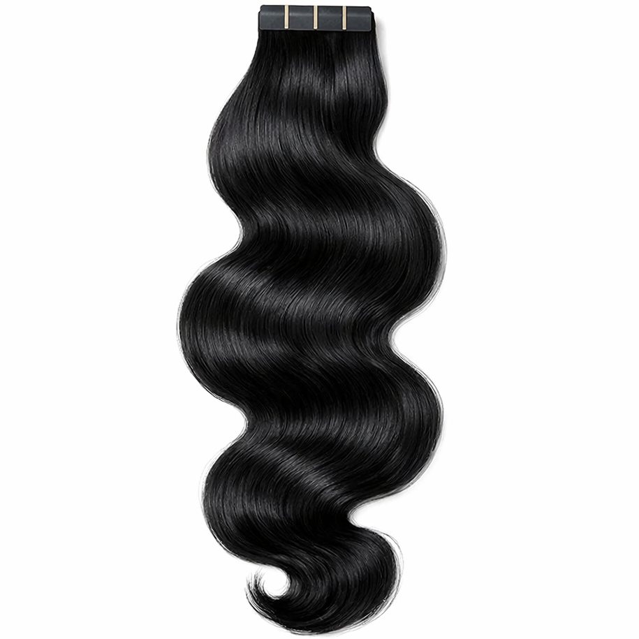 Body Wave Tape-In Hair Extensions | 1B Natural Black |Bundles and Drops of glam