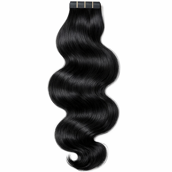 Body Wave Tape-In Hair Extensions | 1B Natural Black |Bundles and Drops of glam