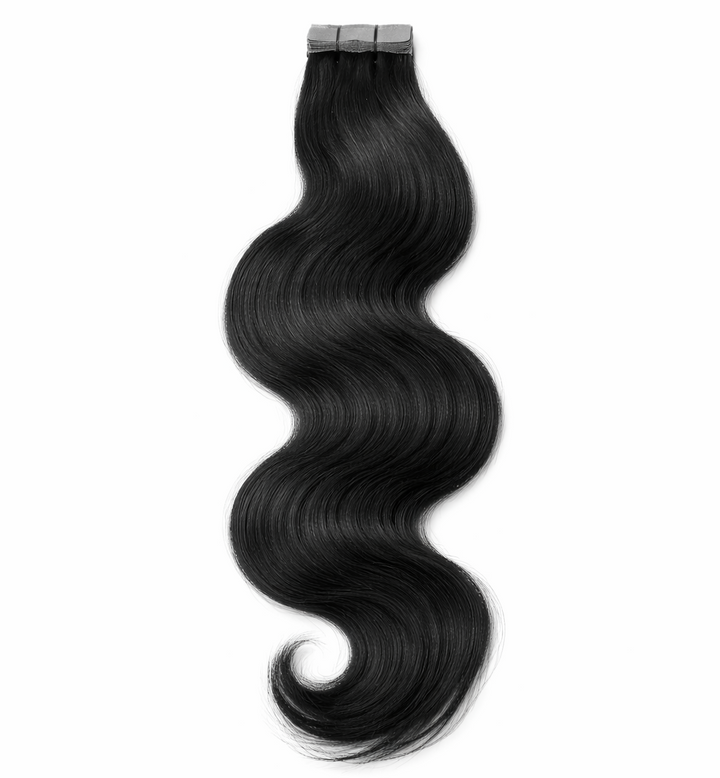 Body Wave Tape-In Hair Extensions | 1B Natural Black |Bundles and Drops of glam