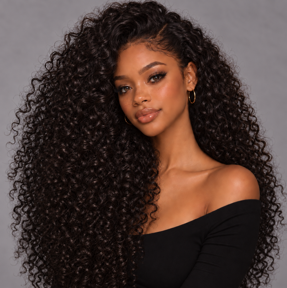 Curly Flip Over Half Wig, 100% human hair with defined bouncy curls and natural volume.