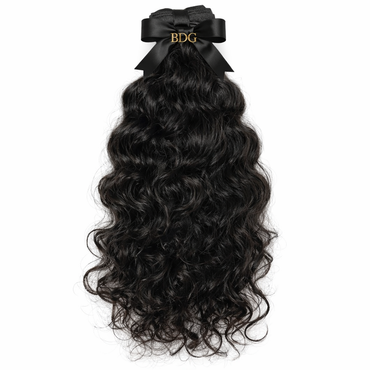 Raw Indian Loose Curly hair bundle with BDG logo ribbon by Bundles and Drops of Glam