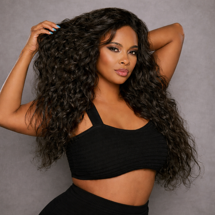 Raw_Indian_Loose_Curly_hair_model gray background