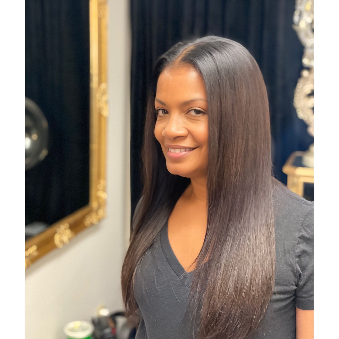 Straight raw hair extension  install 