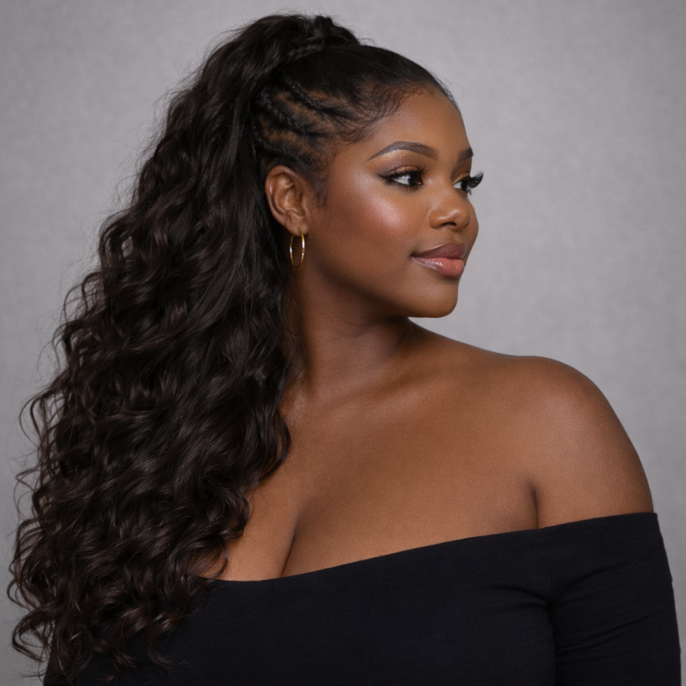 Loose Curly Flip Over Half Wig, 100% human hair, defined curls and natural volume.