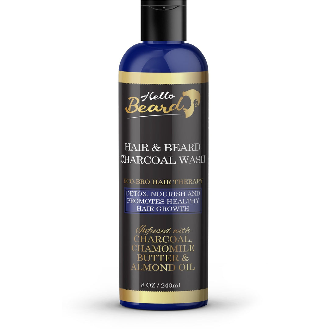 Hair & Beard Detoxifying Charcoal Wash- Hello Beard - Bundles and Drops of Glam