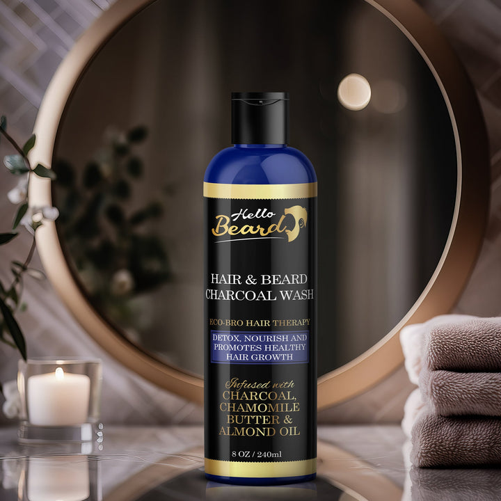 Hair & Beard Detoxifying Charcoal Wash- Hello Beard- Bundles and Drops of Glam